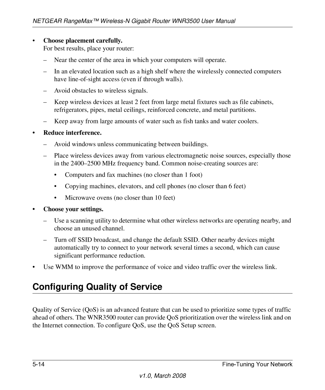 NETGEAR WNR3500 user manual Configuring Quality of Service, Reduce interference 