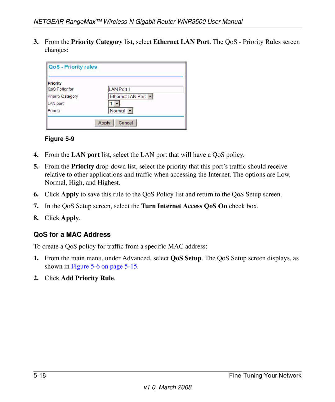 NETGEAR WNR3500 user manual QoS for a MAC Address 