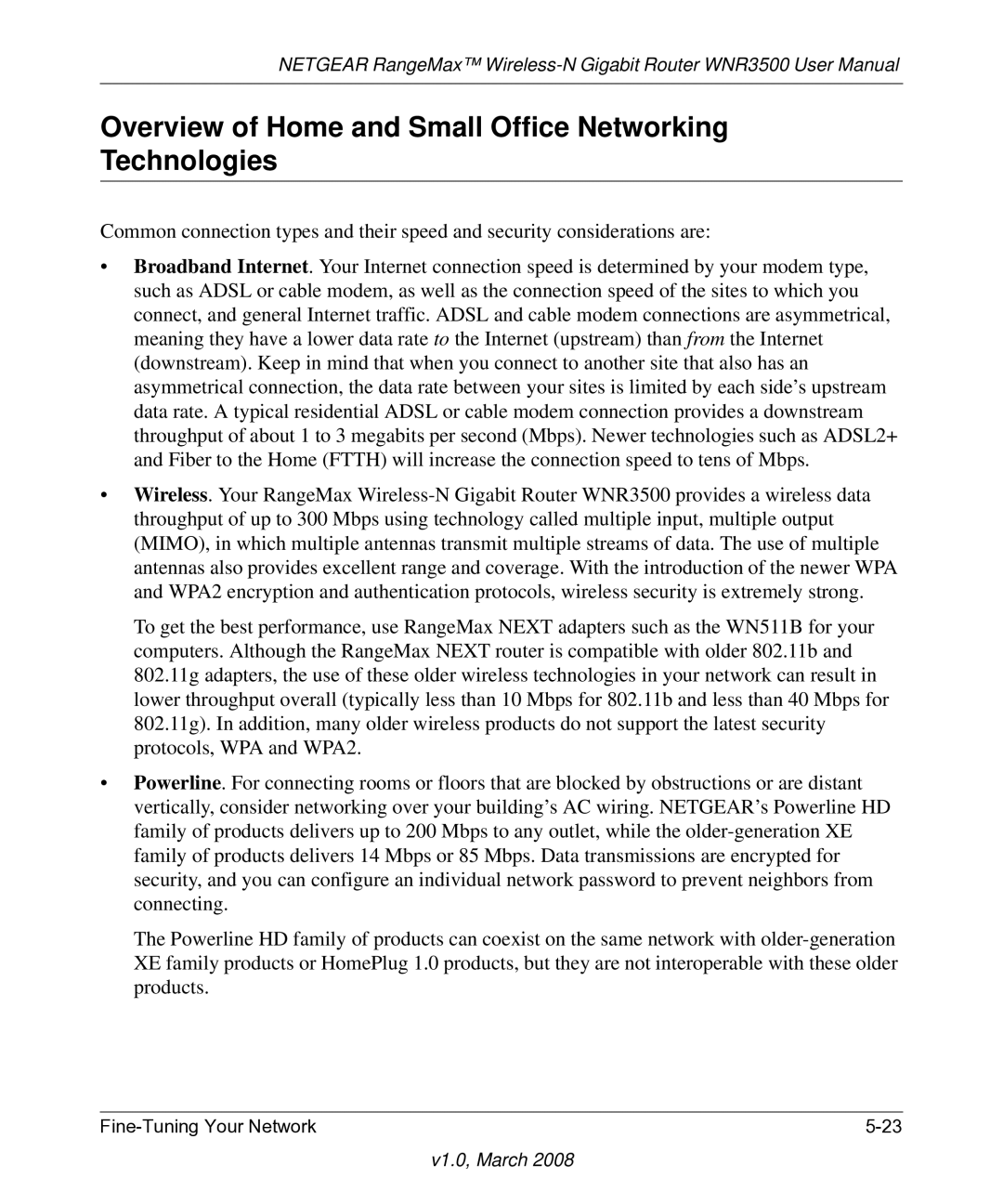 NETGEAR WNR3500 user manual Overview of Home and Small Office Networking Technologies 