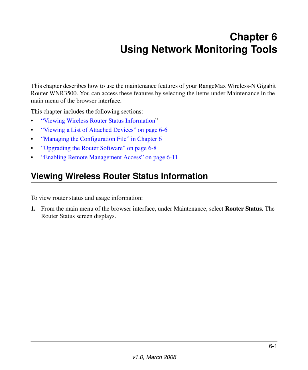 NETGEAR WNR3500 user manual Chapter Using Network Monitoring Tools, Viewing Wireless Router Status Information 