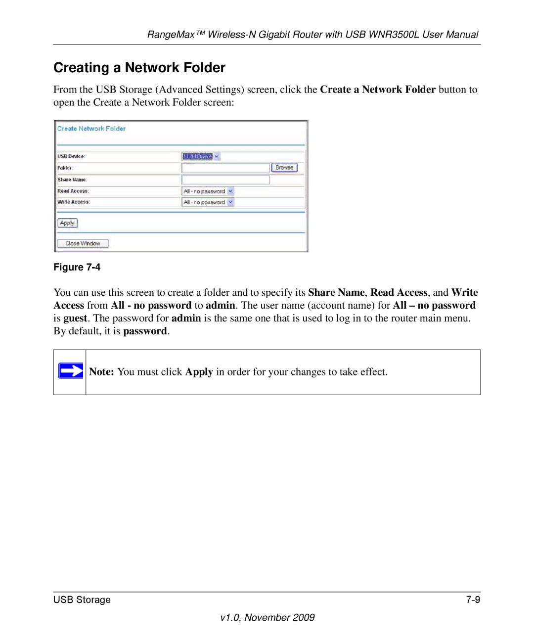 NETGEAR WNR3500L-100NAS user manual Creating a Network Folder 