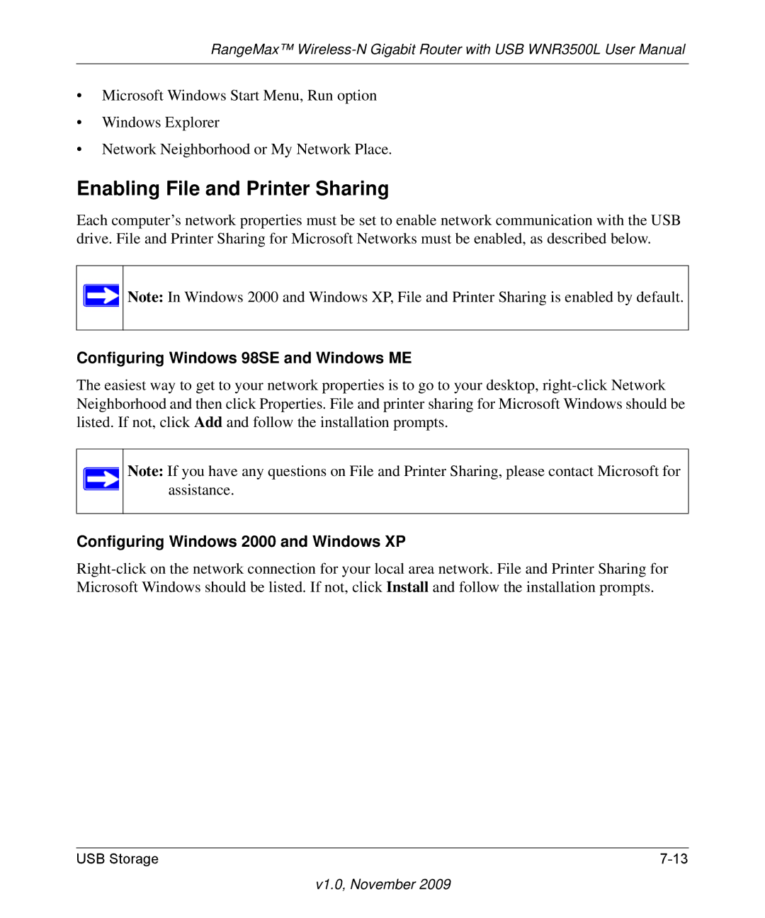 NETGEAR WNR3500L-100NAS user manual Enabling File and Printer Sharing, Configuring Windows 98SE and Windows ME 