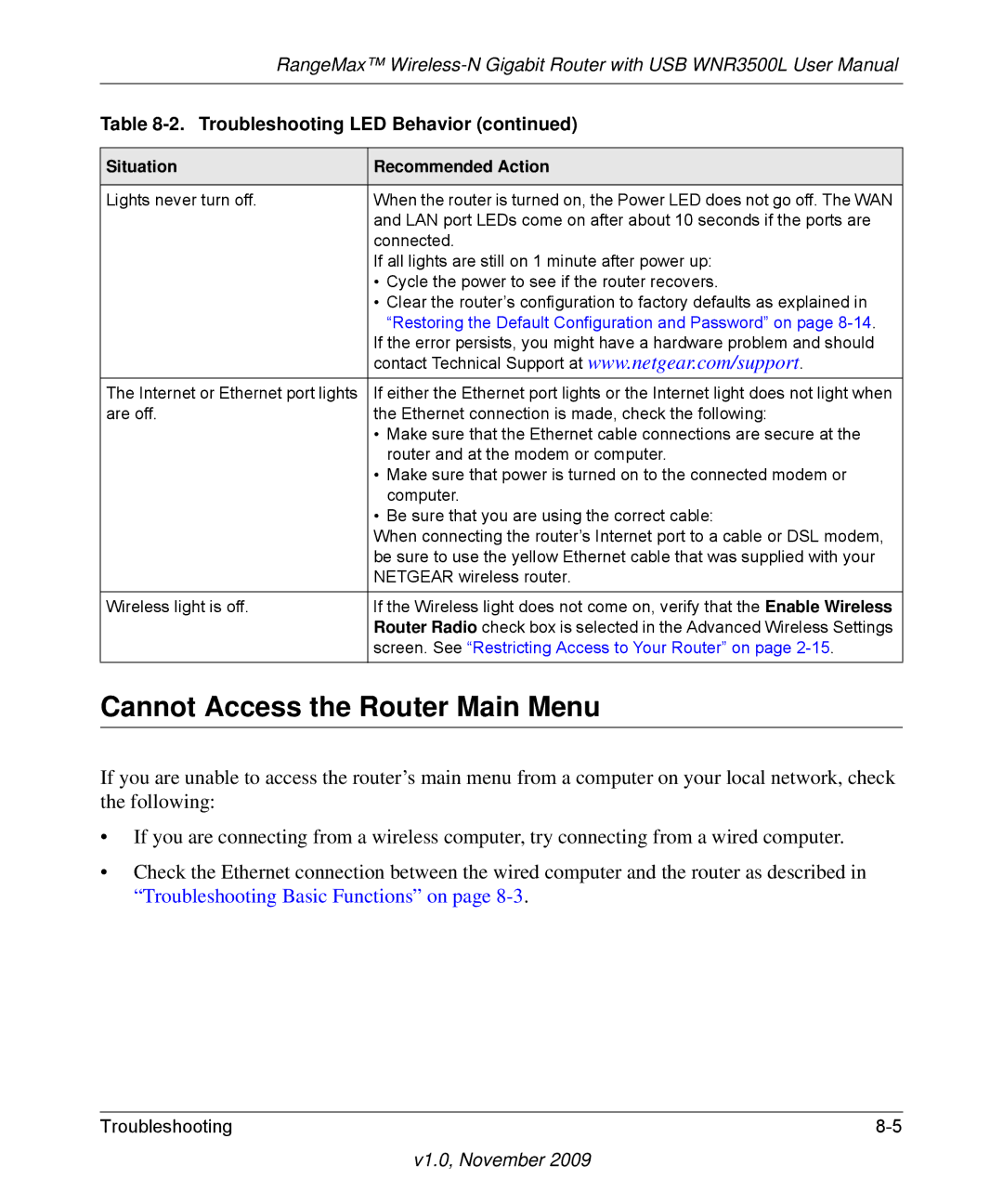 NETGEAR WNR3500L-100NAS Cannot Access the Router Main Menu, Restoring the Default Configuration and Password on 