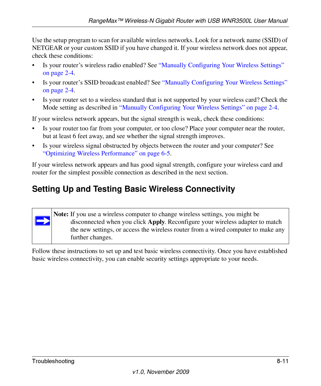 NETGEAR WNR3500L-100NAS user manual Setting Up and Testing Basic Wireless Connectivity 