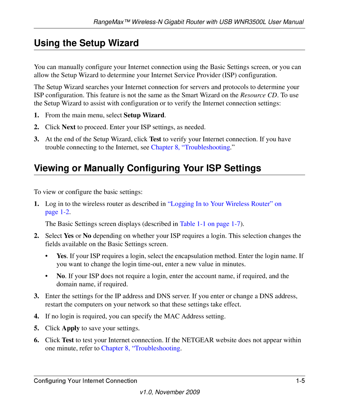 NETGEAR WNR3500L-100NAS user manual Using the Setup Wizard, Viewing or Manually Configuring Your ISP Settings 