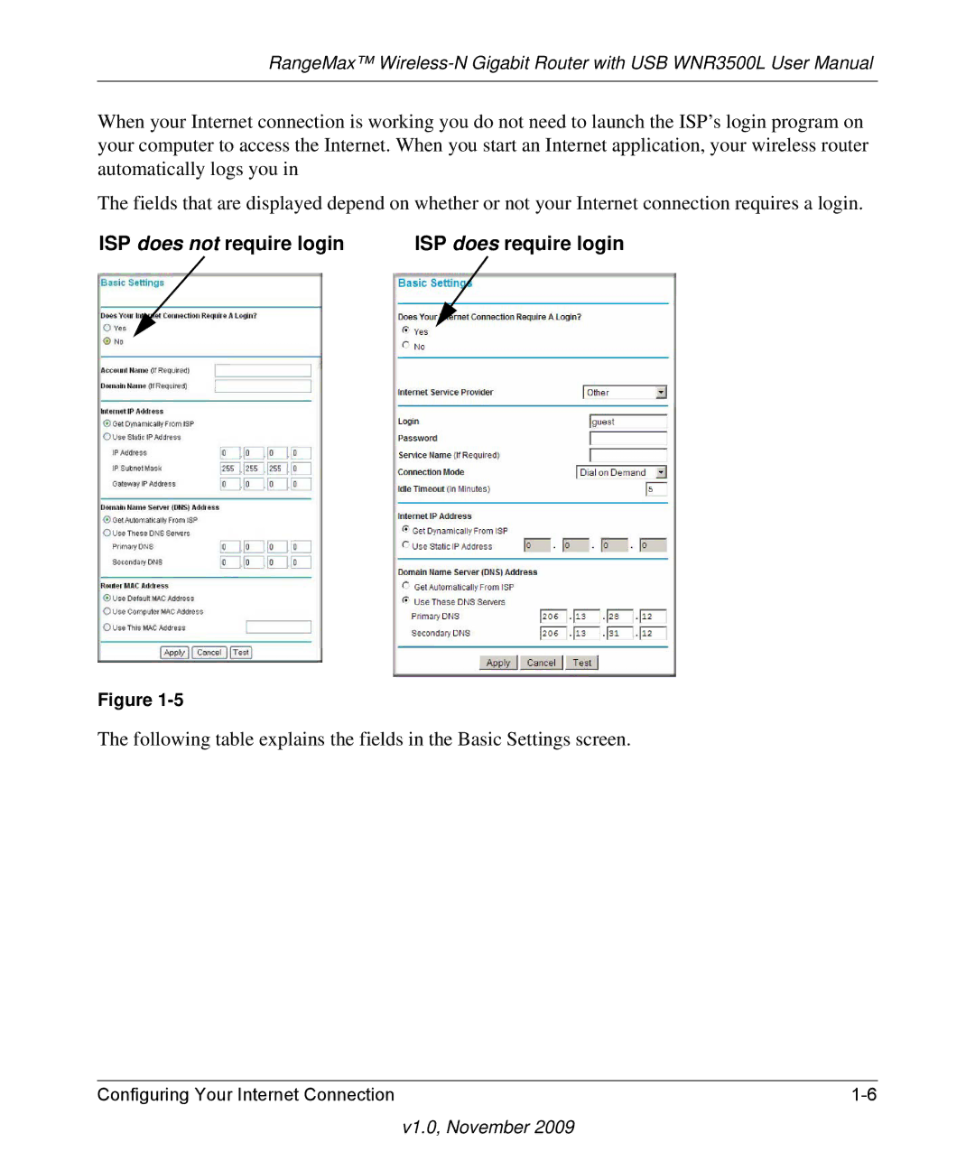 NETGEAR WNR3500L-100NAS user manual ISP does not require login 