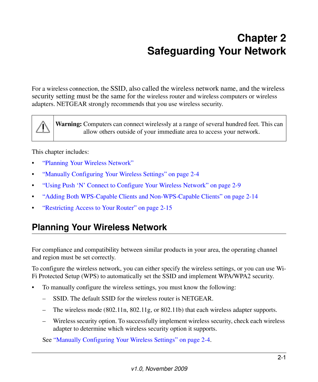 NETGEAR WNR3500L-100NAS user manual Chapter Safeguarding Your Network, Planning Your Wireless Network 