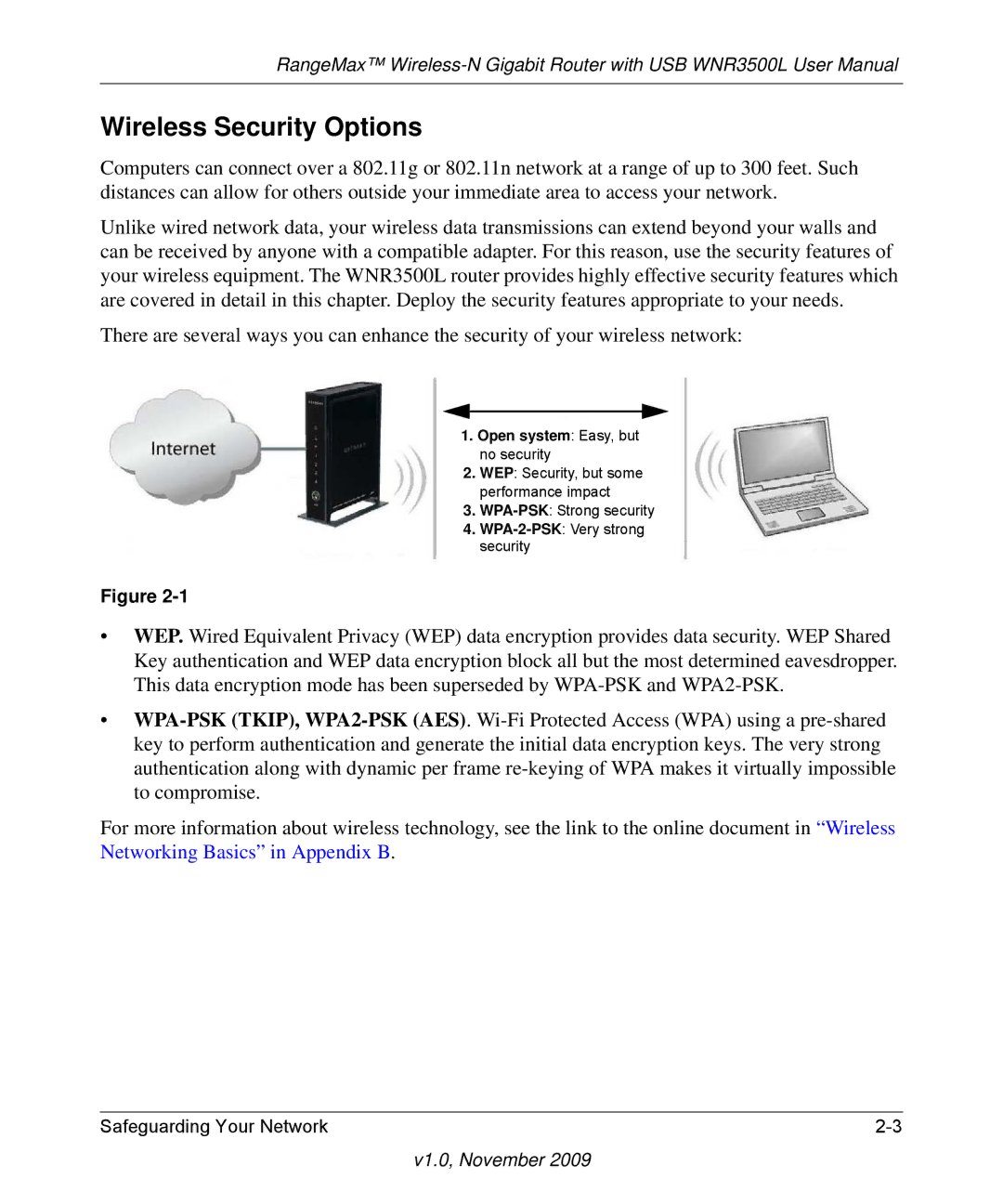 NETGEAR WNR3500L-100NAS user manual Wireless Security Options 