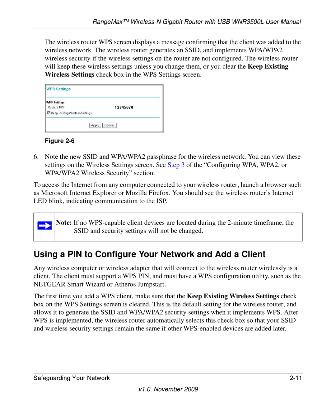 NETGEAR WNR3500L-100NAS user manual Using a PIN to Configure Your Network and Add a Client 