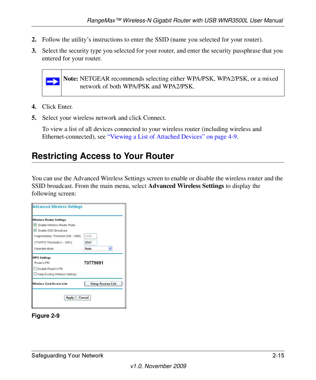 NETGEAR WNR3500L-100NAS user manual Restricting Access to Your Router 