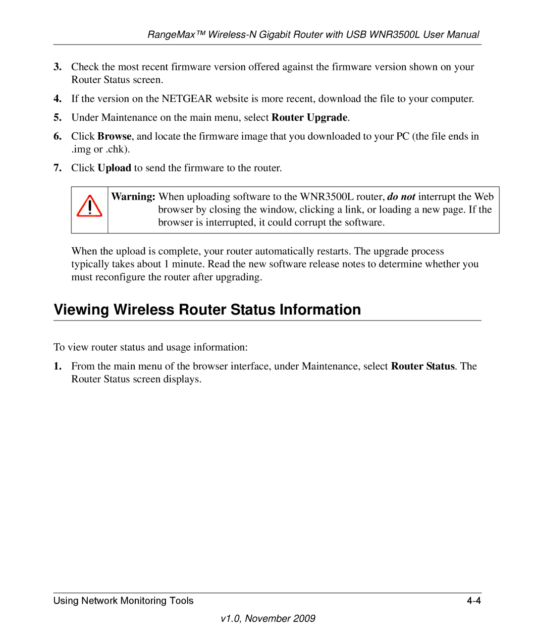 NETGEAR WNR3500L-100NAS user manual Viewing Wireless Router Status Information 