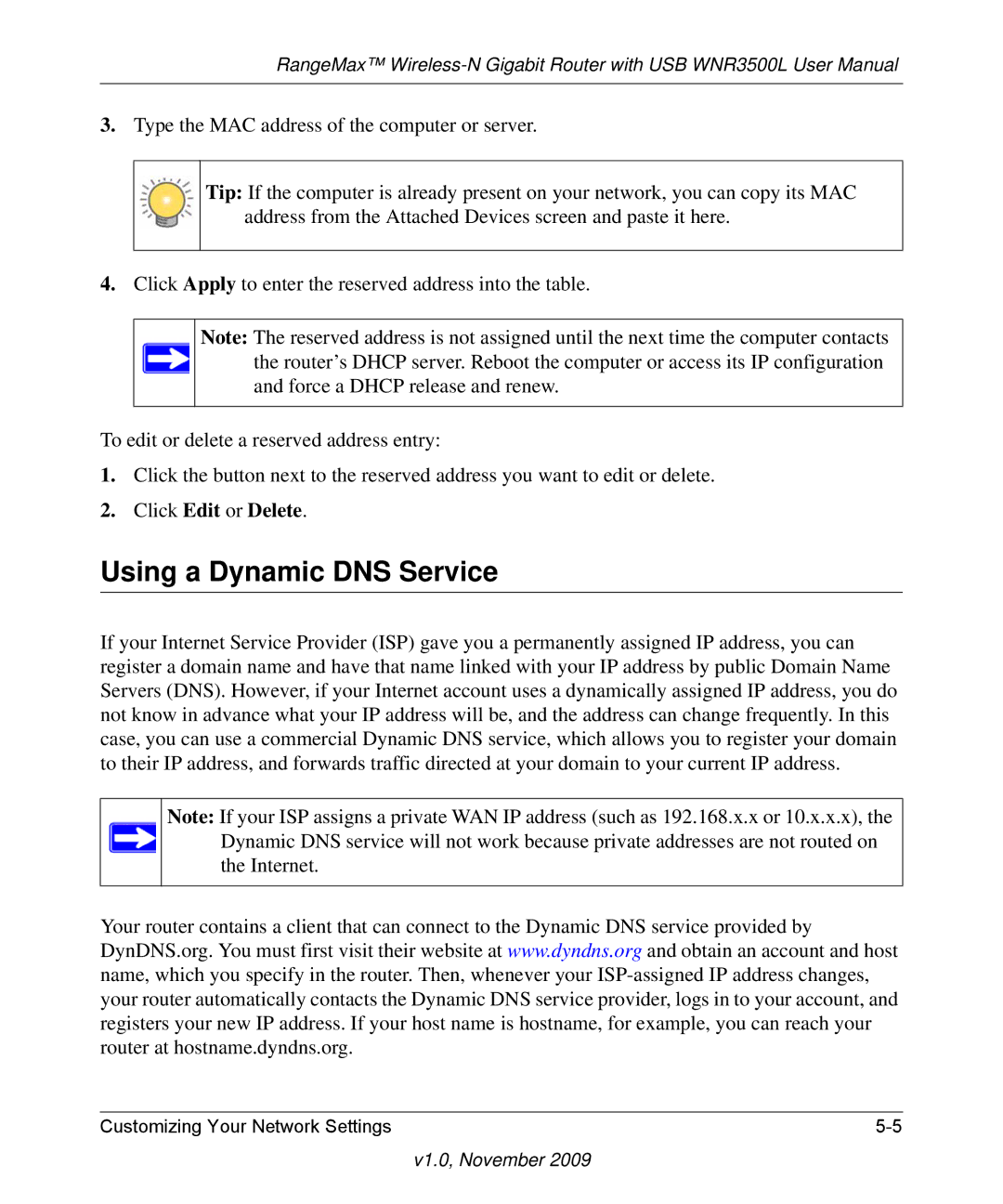 NETGEAR WNR3500L-100NAS user manual Using a Dynamic DNS Service, Click Edit or Delete 