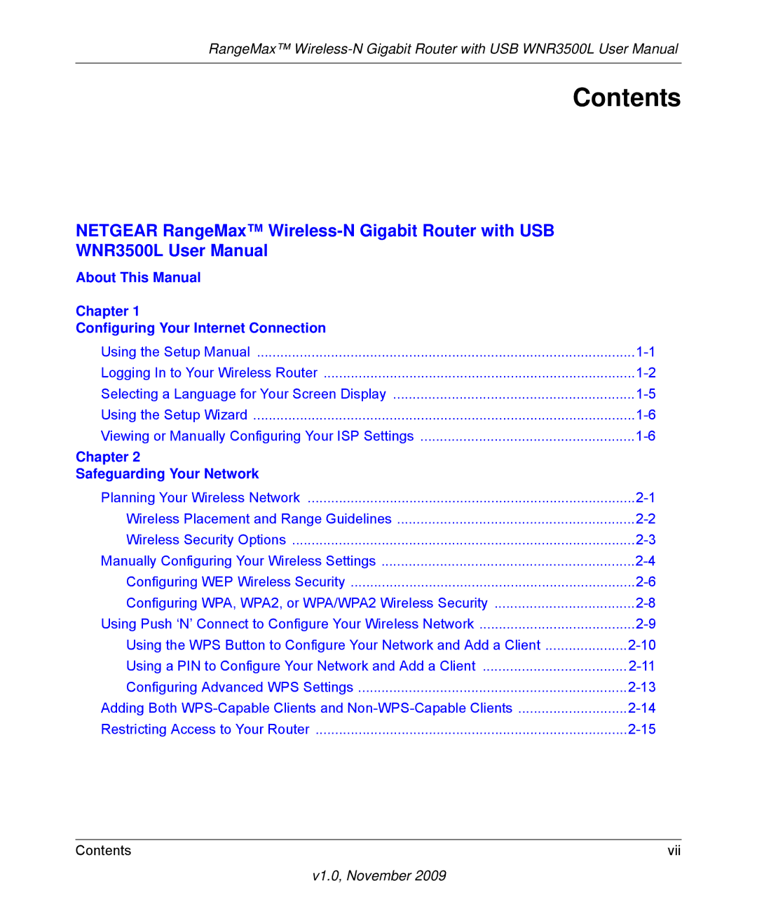 NETGEAR WNR3500L-100NAS user manual Contents 