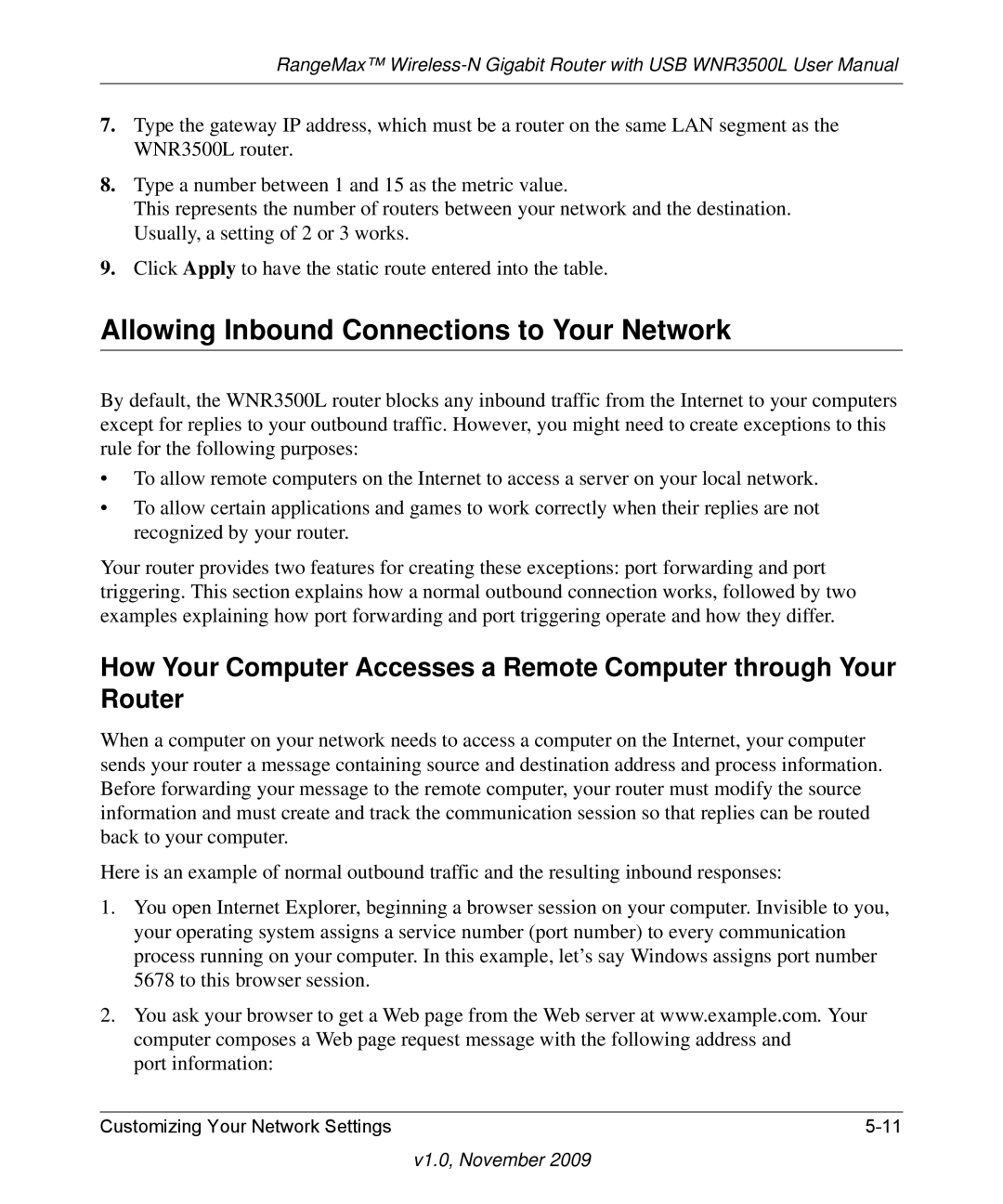 NETGEAR WNR3500L-100NAS user manual Allowing Inbound Connections to Your Network 