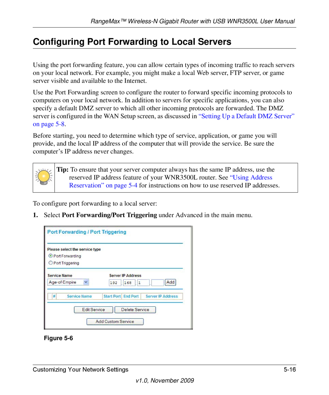 NETGEAR WNR3500L-100NAS user manual Configuring Port Forwarding to Local Servers 