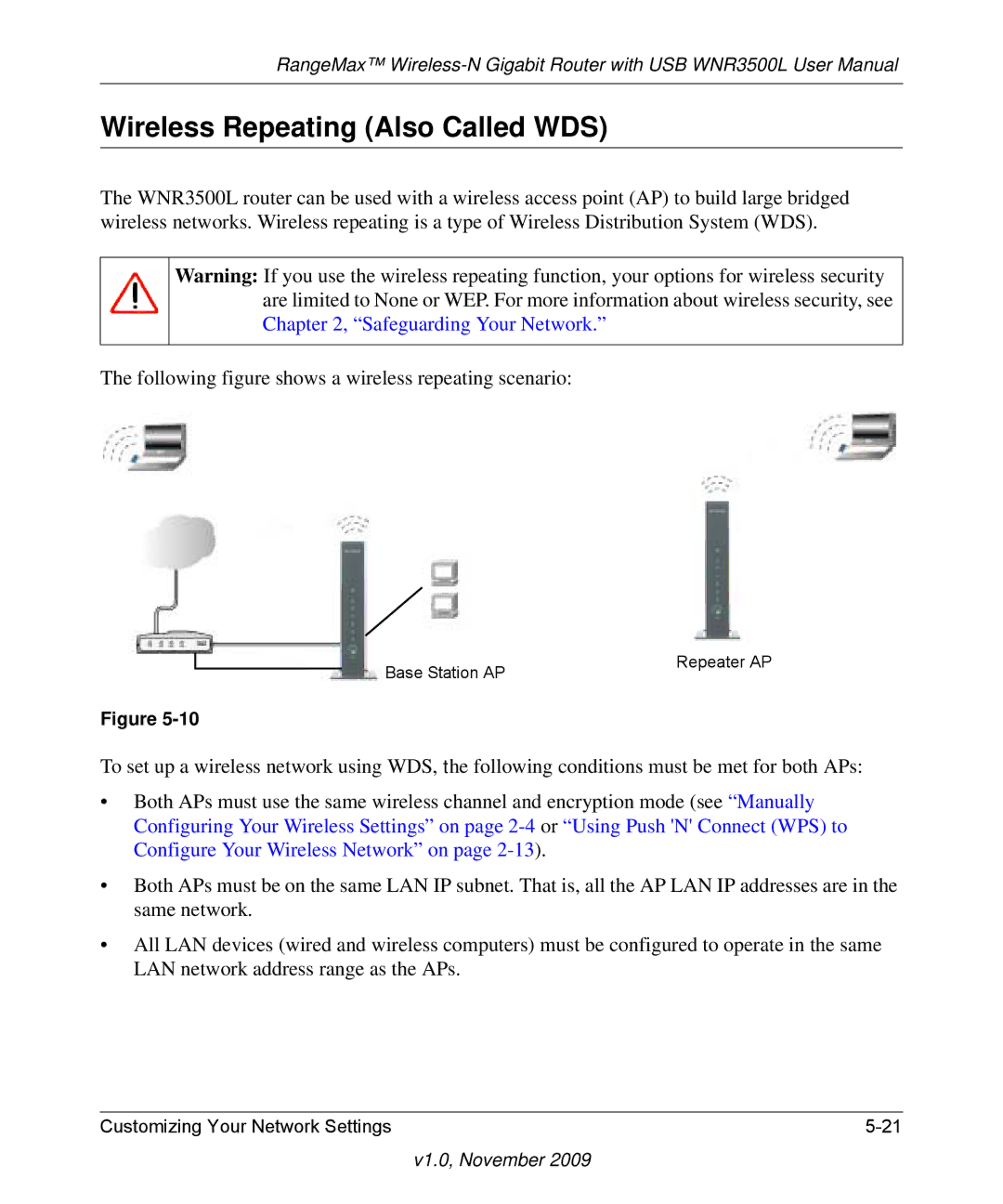 NETGEAR WNR3500L-100NAS user manual Wireless Repeating Also Called WDS 