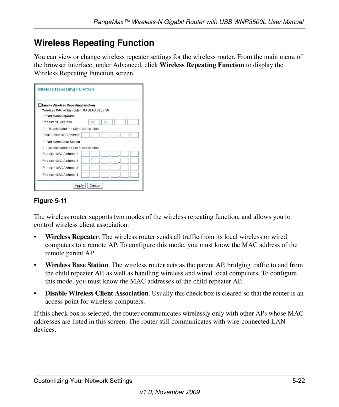 NETGEAR WNR3500L-100NAS user manual Wireless Repeating Function 