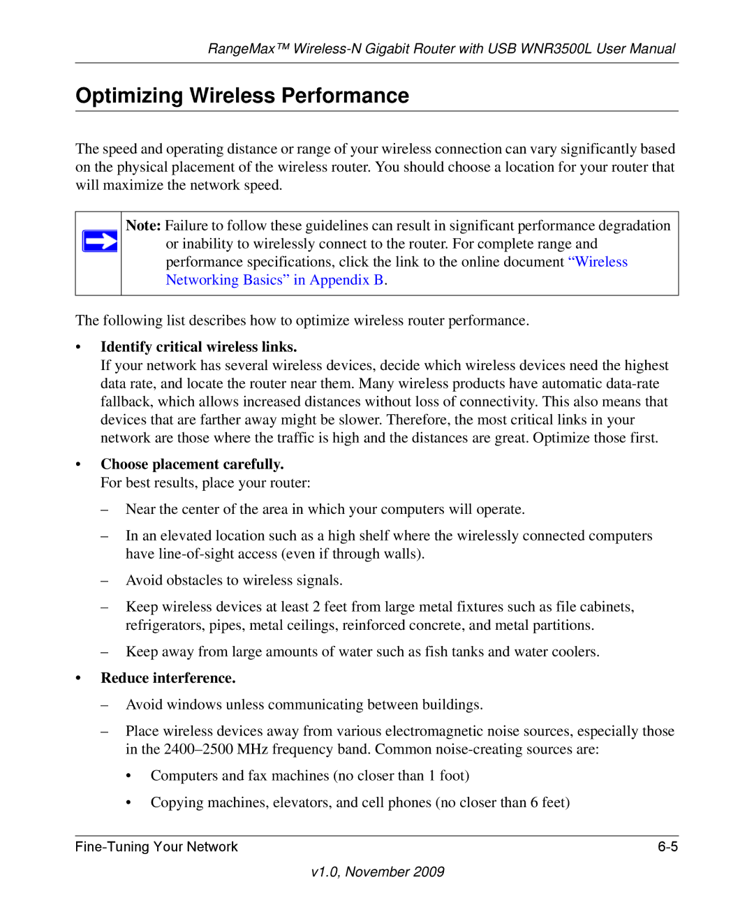 NETGEAR WNR3500L-100NAS user manual Optimizing Wireless Performance, Identify critical wireless links, Reduce interference 