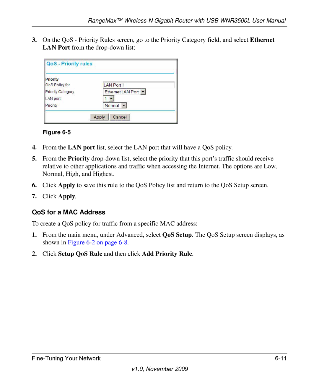 NETGEAR WNR3500L-100NAS user manual QoS for a MAC Address 