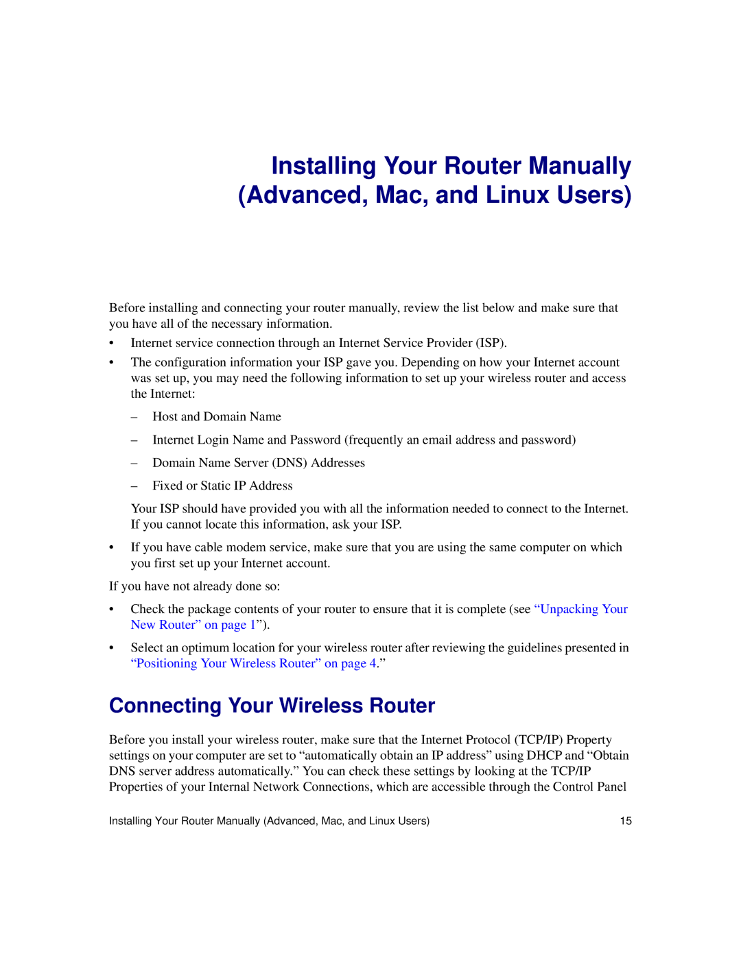 NETGEAR WNR834Bv2 manual Connecting Your Wireless Router 