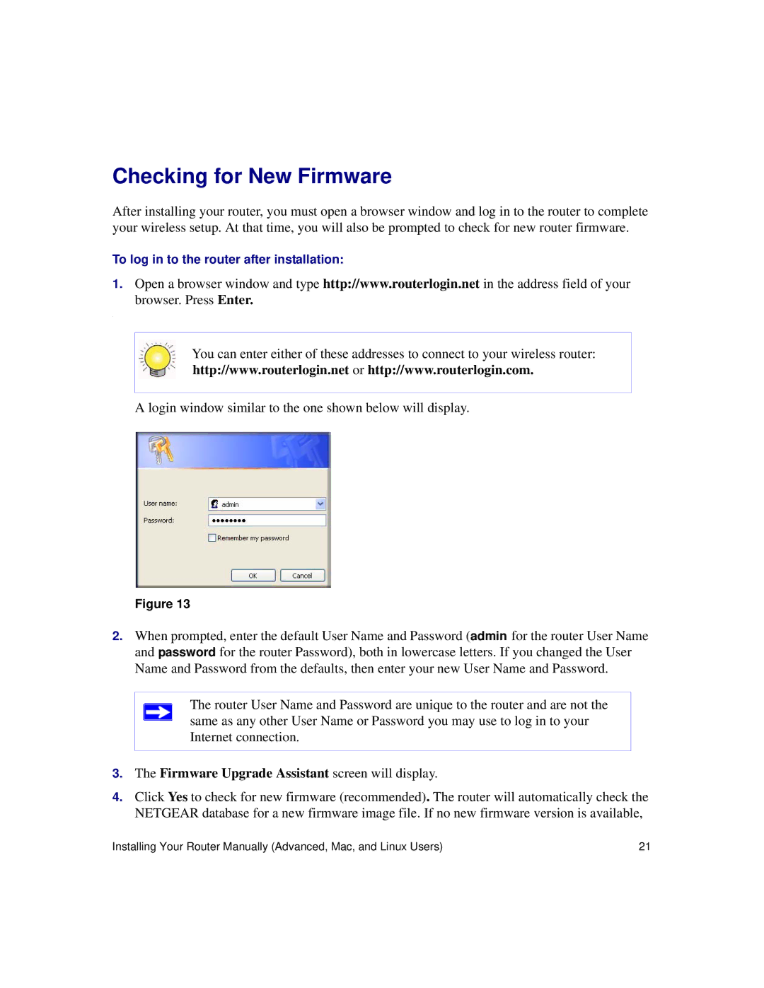 NETGEAR WNR834Bv2 manual Checking for New Firmware 