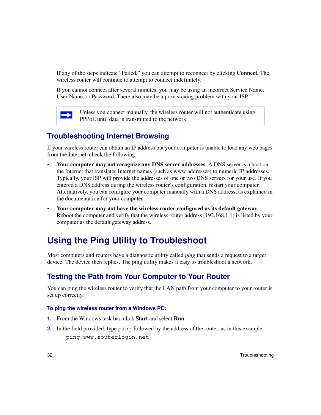 NETGEAR WNR834Bv2 manual Using the Ping Utility to Troubleshoot, Troubleshooting Internet Browsing 