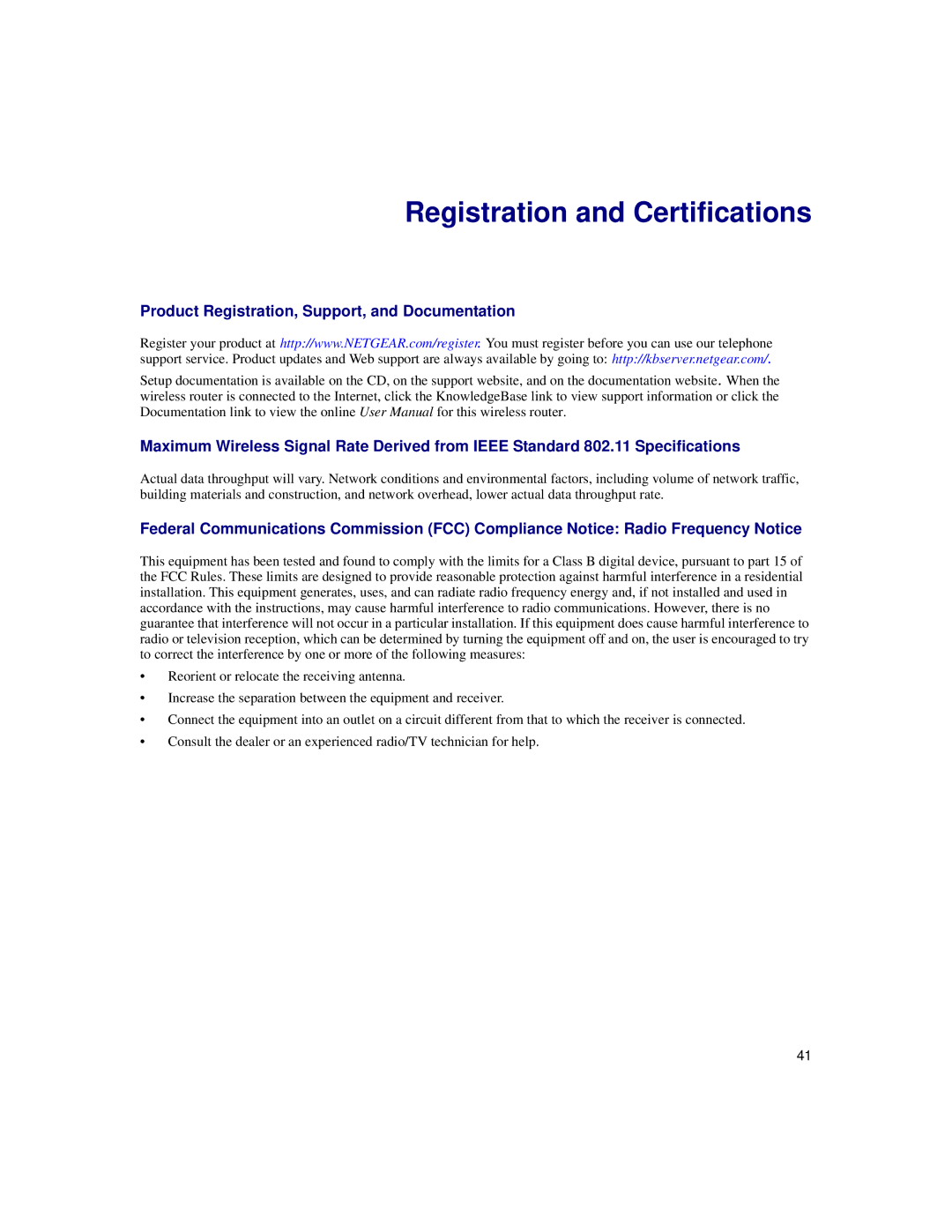 NETGEAR WNR834Bv2 manual Registration and Certifications 