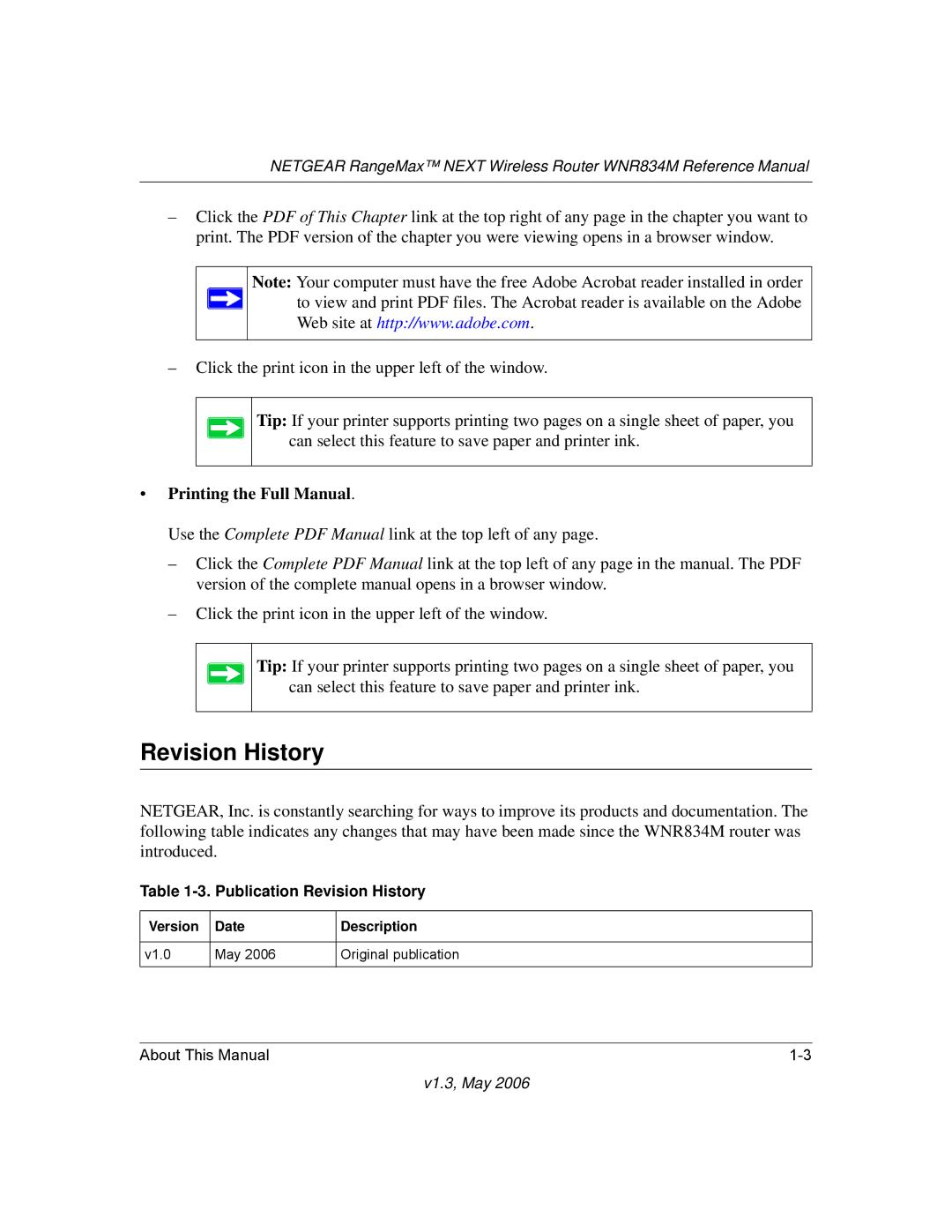 NETGEAR WNR834M manual Publication Revision History 