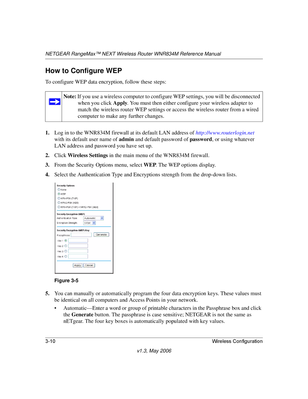 NETGEAR WNR834M manual How to Configure WEP 