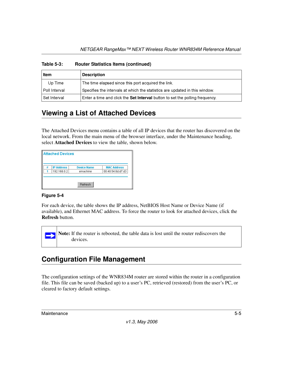 NETGEAR WNR834M manual Viewing a List of Attached Devices, Configuration File Management 