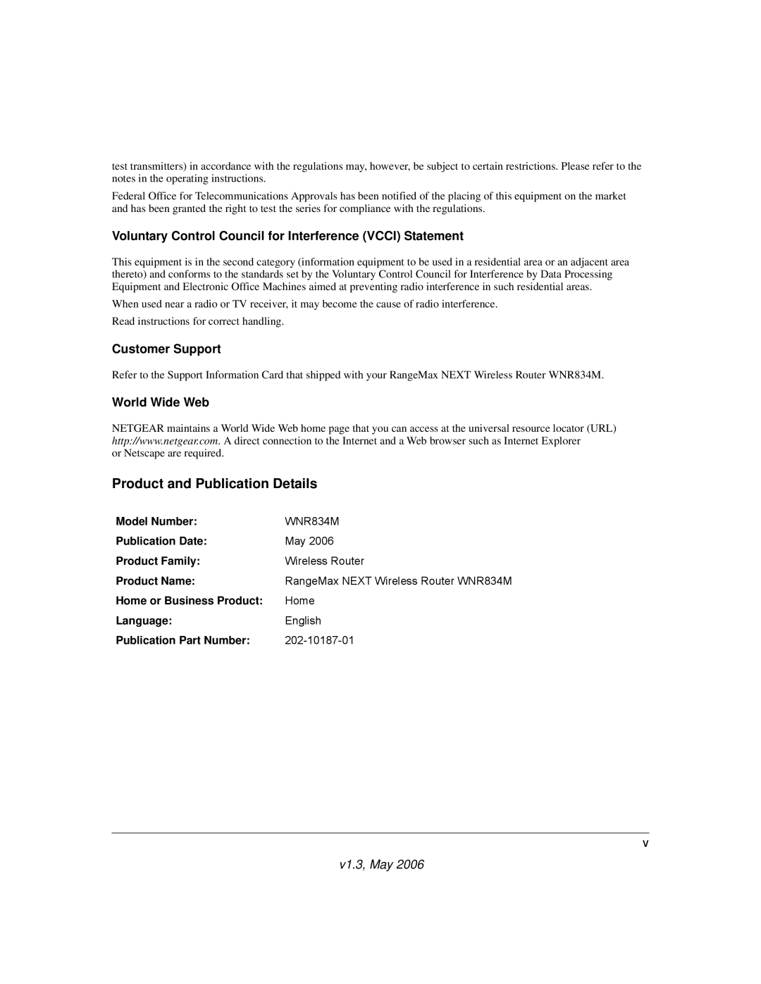 NETGEAR WNR834M manual Voluntary Control Council for Interference Vcci Statement, Customer Support, World Wide Web 