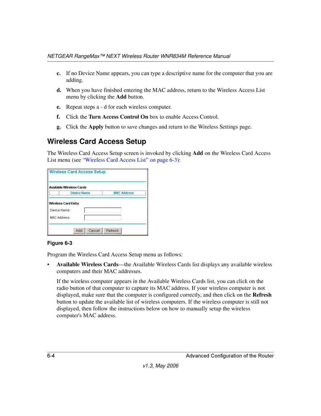 NETGEAR WNR834M manual Wireless Card Access Setup 