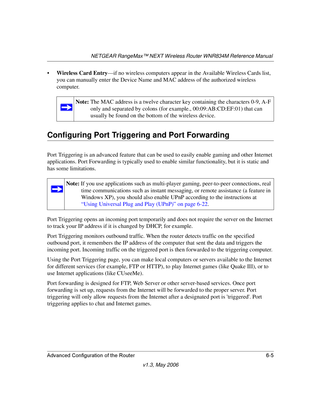 NETGEAR WNR834M manual Configuring Port Triggering and Port Forwarding 