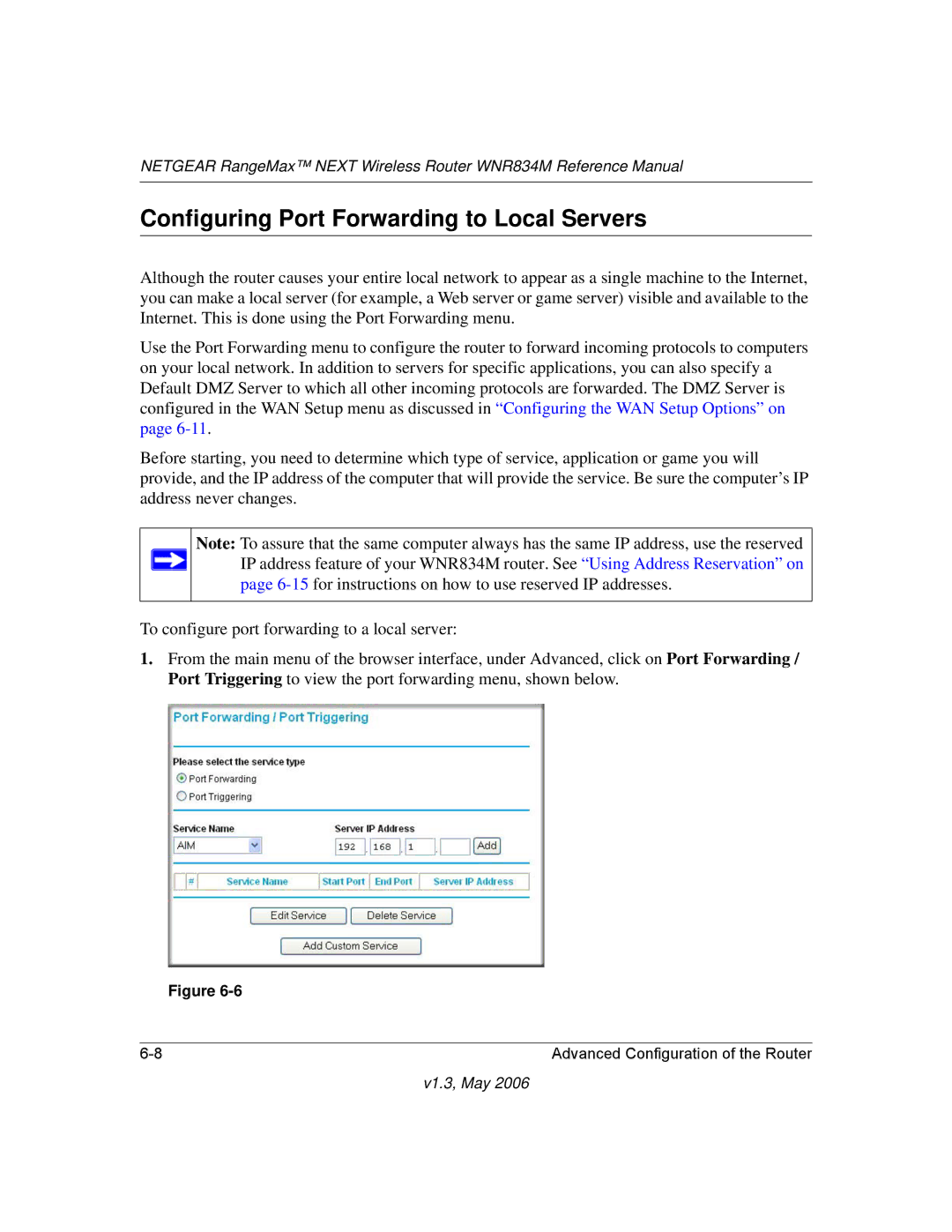 NETGEAR WNR834M manual Configuring Port Forwarding to Local Servers 