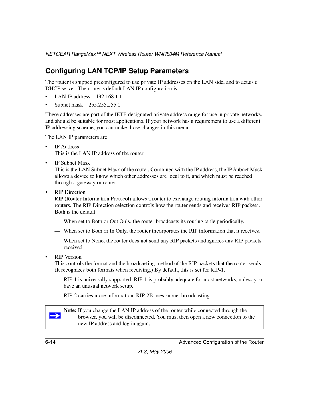 NETGEAR WNR834M manual Configuring LAN TCP/IP Setup Parameters 