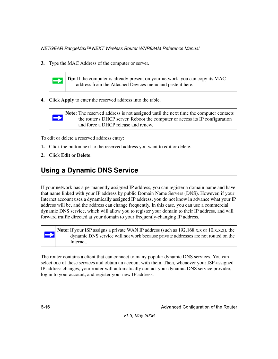 NETGEAR WNR834M manual Using a Dynamic DNS Service 