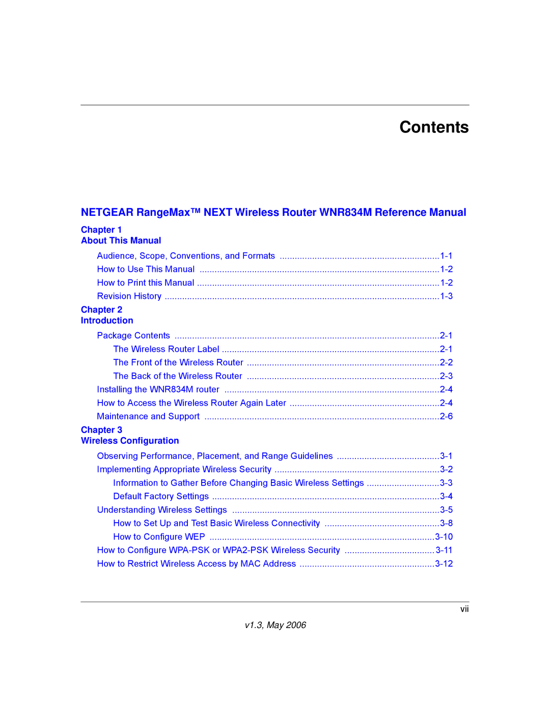 NETGEAR WNR834M manual Contents 