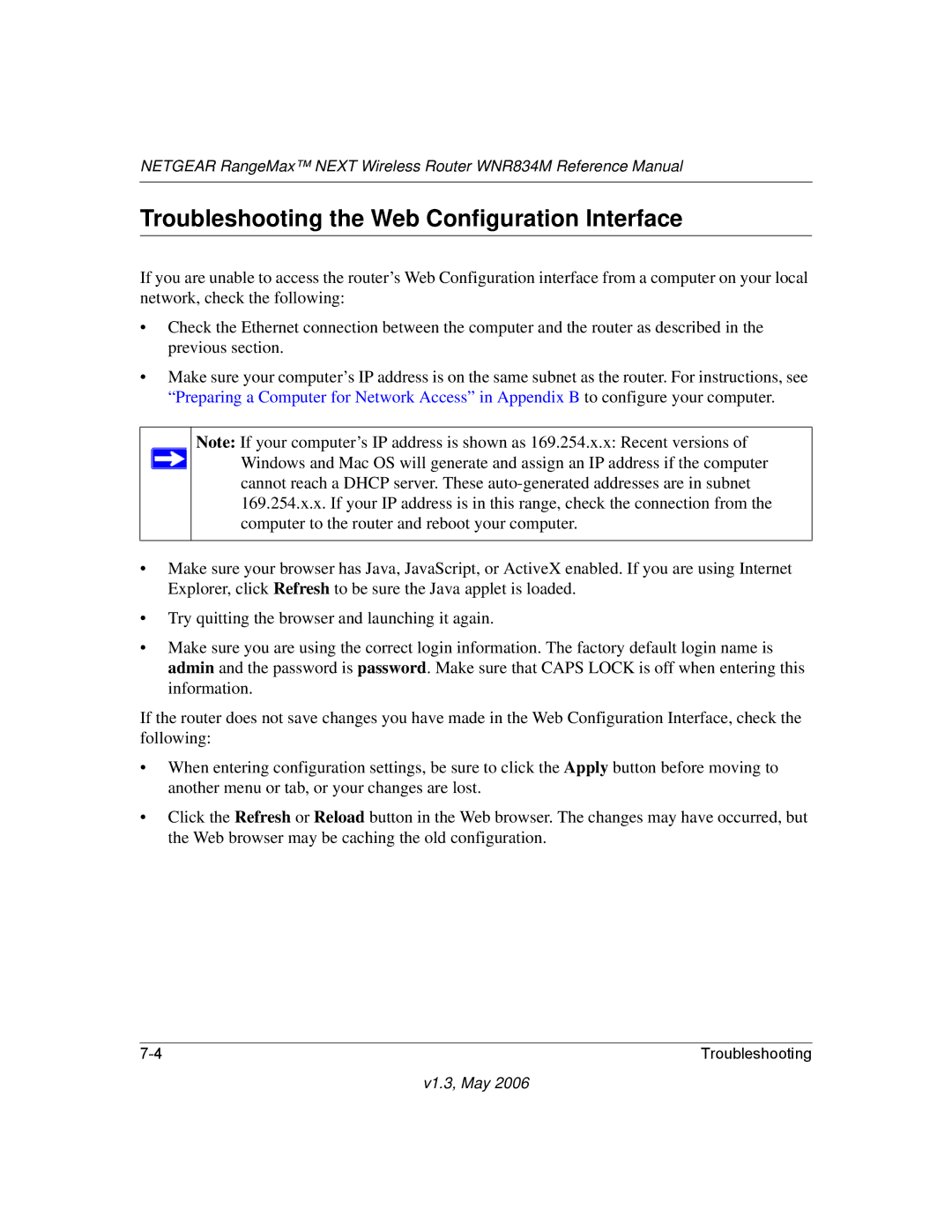 NETGEAR WNR834M manual Troubleshooting the Web Configuration Interface 