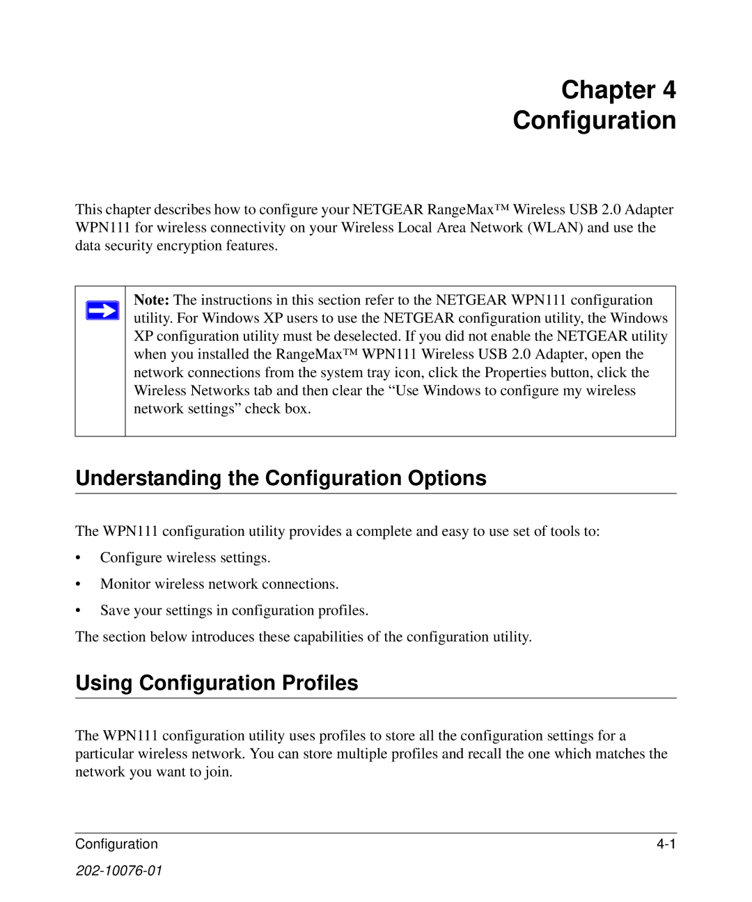 NETGEAR WPN111 user manual Chapter Configuration, Understanding the Configuration Options, Using Configuration Profiles 