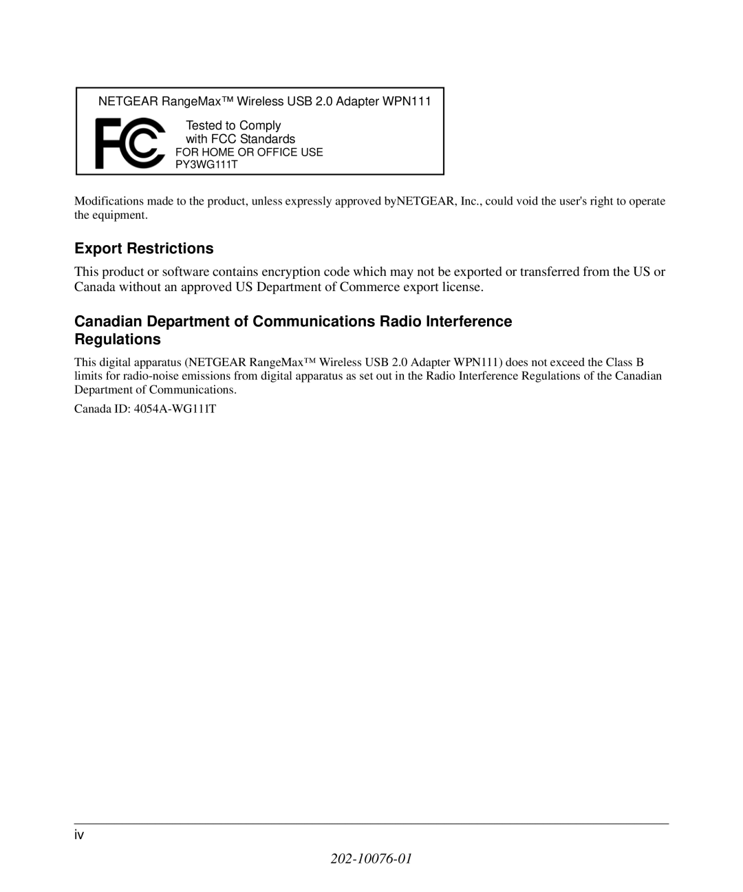 NETGEAR WPN111 user manual Teste d to C om p ly, Ta n d a rd s 