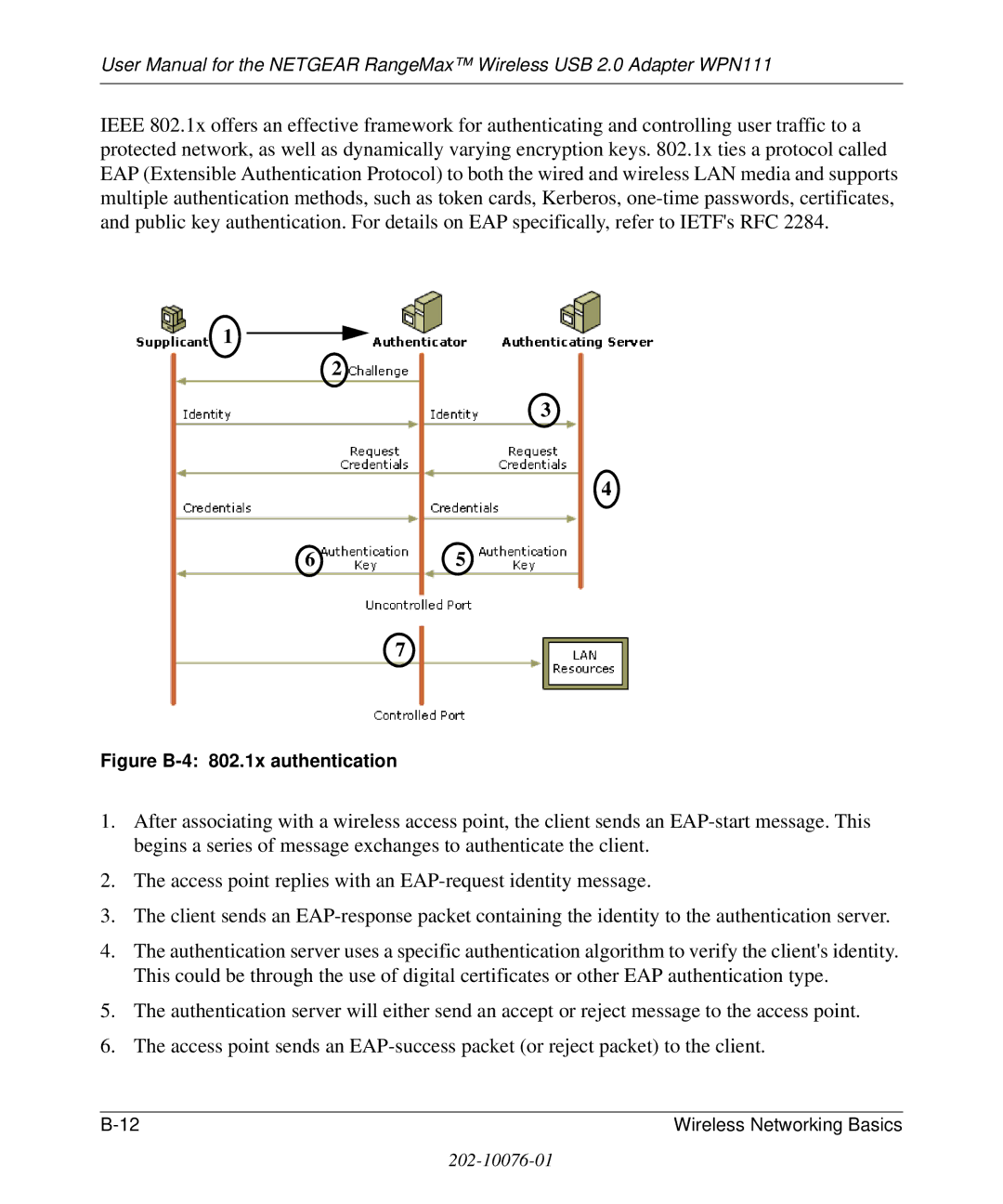 NETGEAR WPN111 user manual Figure B-4 802.1x authentication 