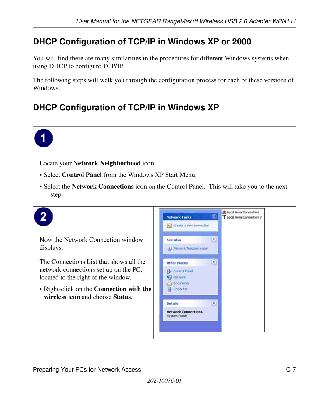 NETGEAR WPN111 user manual Dhcp Configuration of TCP/IP in Windows XP or 