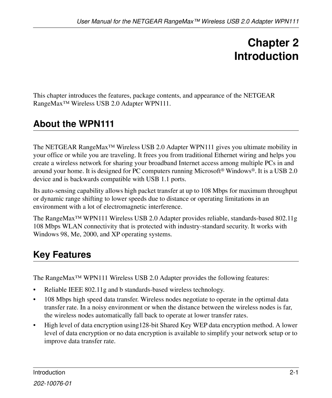 NETGEAR user manual Chapter Introduction, About the WPN111, Key Features 