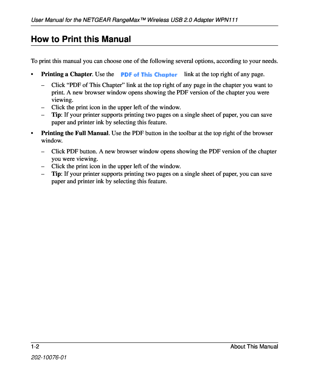 NETGEAR WPN111 user manual How to Print this Manual, A b ou t T h is M a n u a l 