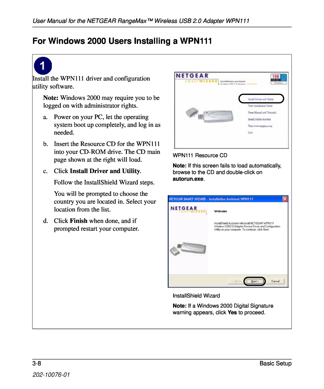 NETGEAR user manual For Windows 2000 Users Installing a WPN111 