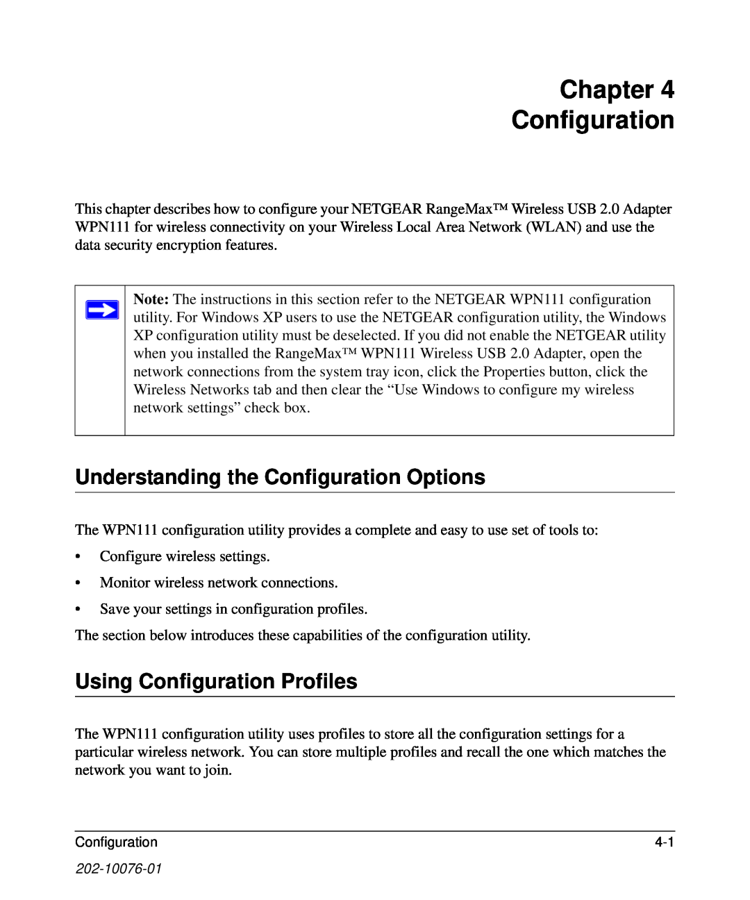 NETGEAR WPN111 user manual Chapter Configuration, Understanding the Configuration Options, Using Configuration Profiles 