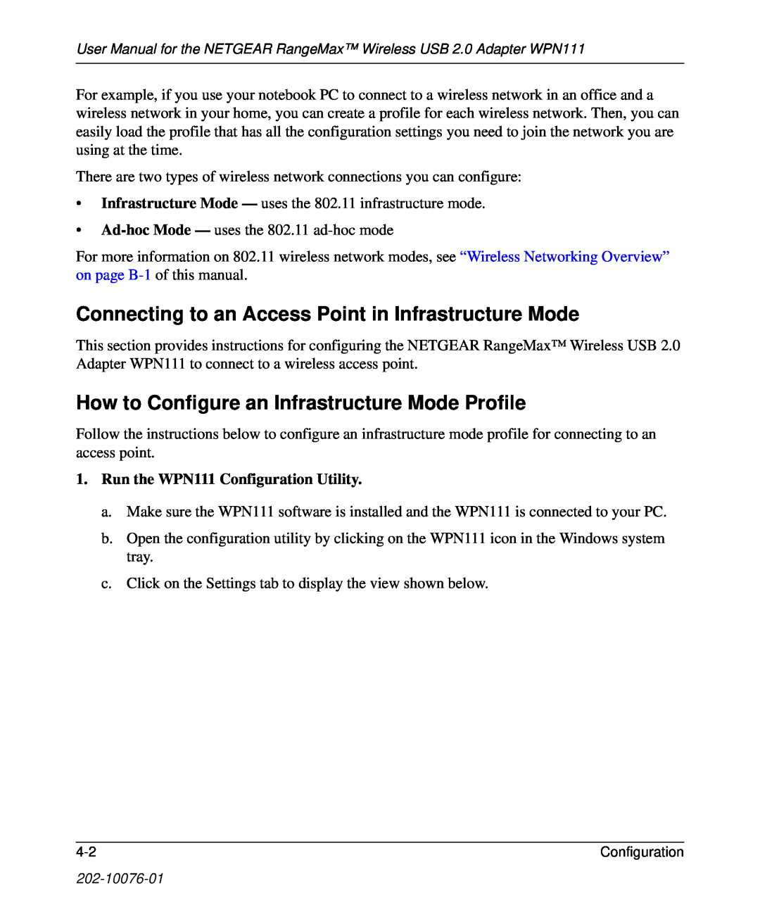 NETGEAR WPN111 Connecting to an Access Point in Infrastructure Mode, How to Configure an Infrastructure Mode Profile 