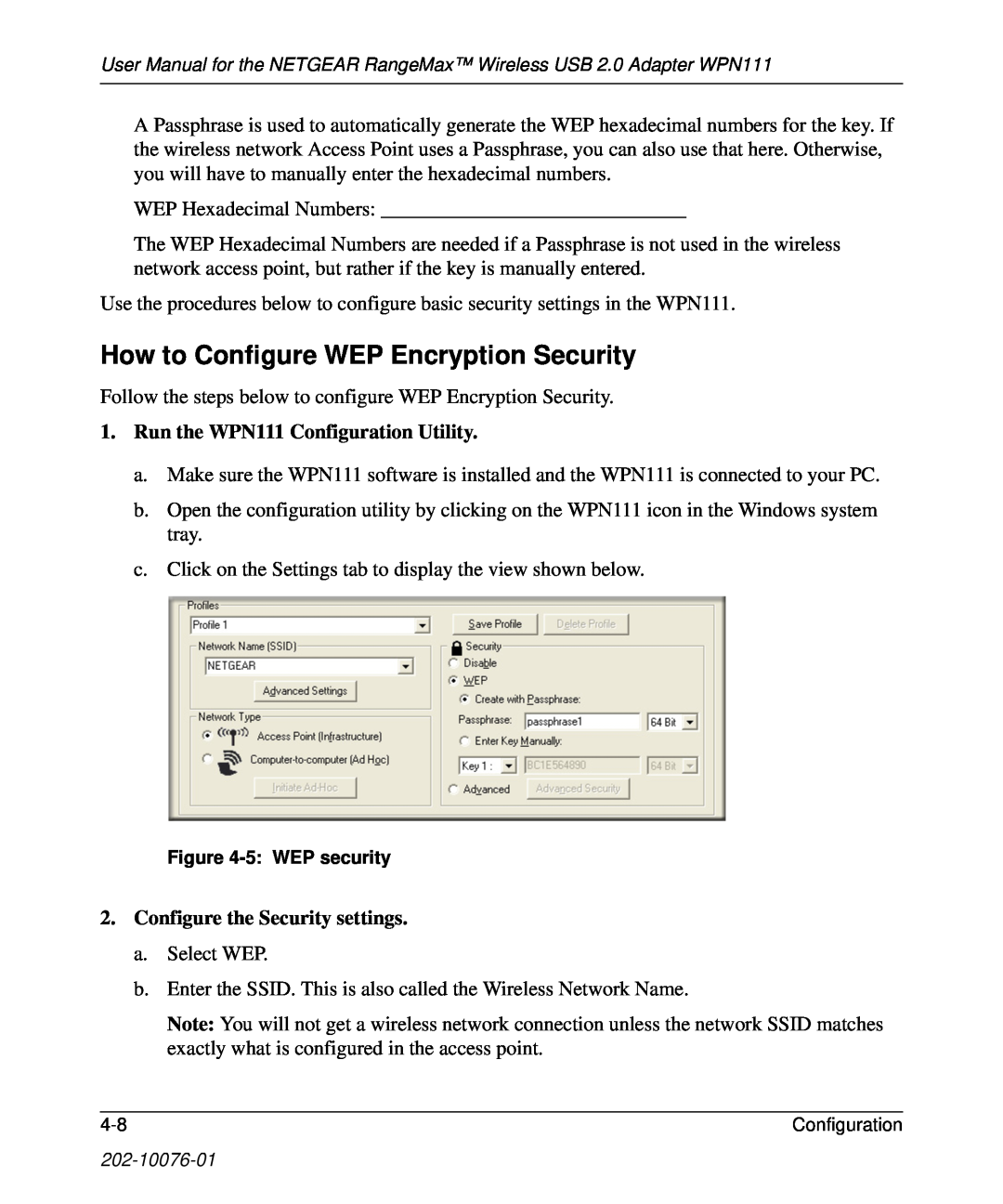 NETGEAR How to Configure WEP Encryption Security, Run the WPN111 Configuration Utility, Configure the Security settings 