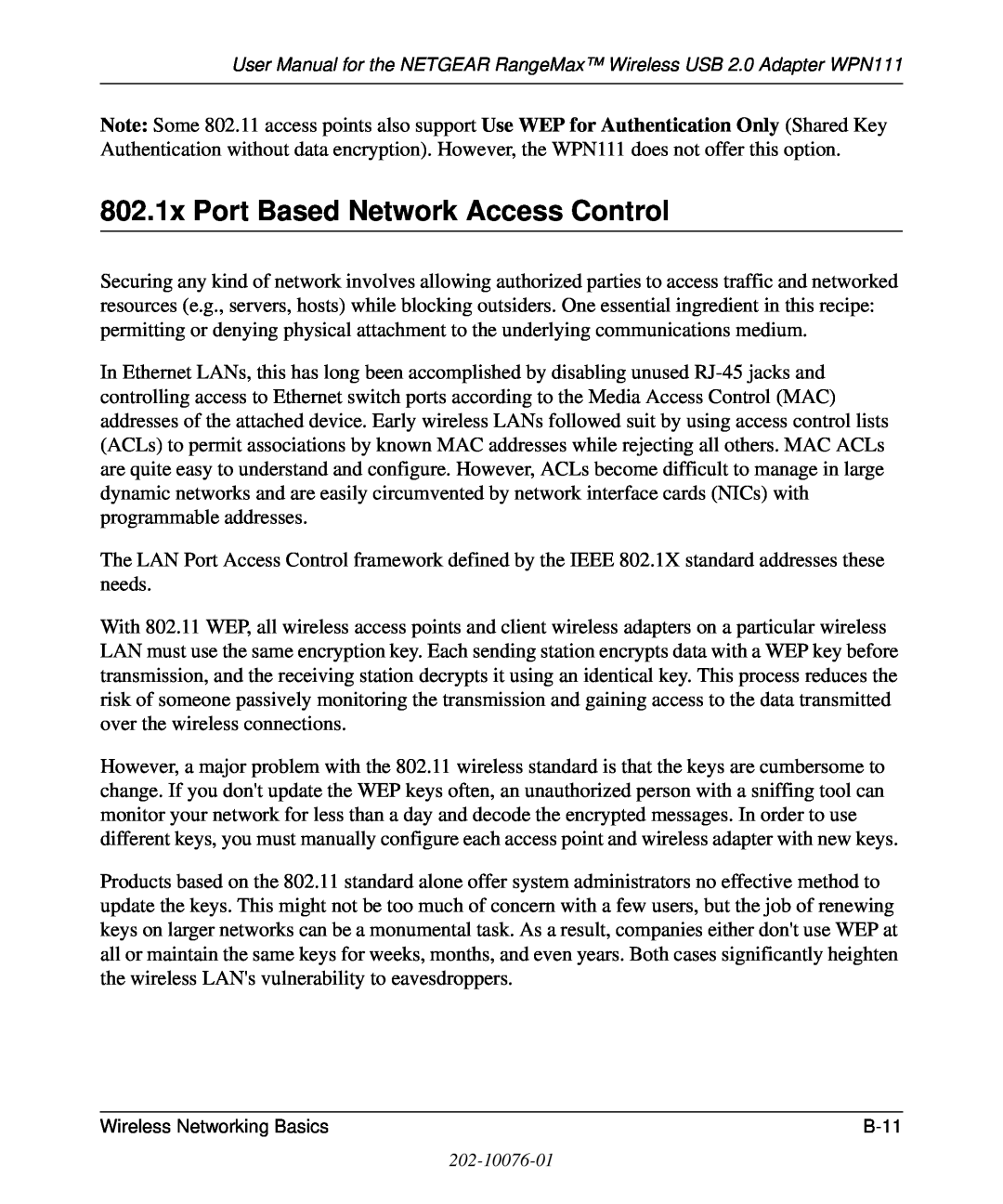 NETGEAR WPN111 user manual 802.1x Port Based Network Access Control, B -1 