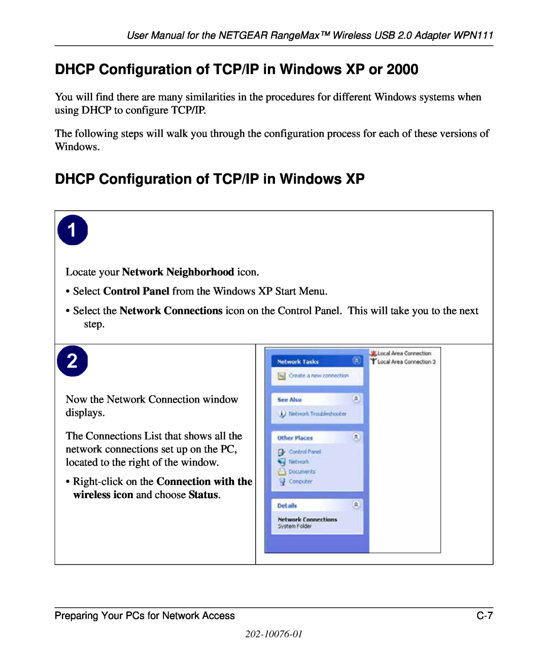NETGEAR WPN111 user manual DHCP Configuration of TCP/IP in Windows XP or, Locate your Network Neighborhood icon 